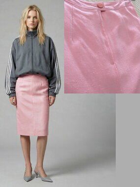 Vintage Pink Linen Spun Rayon Blend Textured Pencil Skirt Lined